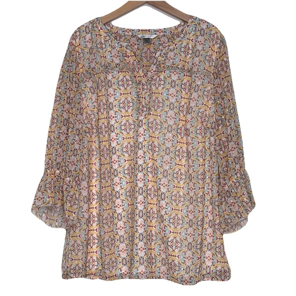 CJ BANKS Womens 3X Lined Sheer Cororful Tunic Blouse Shirt Top Plus Size NEW